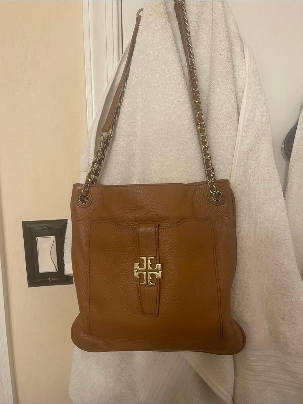 Tory Burch Cognac Leather Chain-Shoulder Bag
